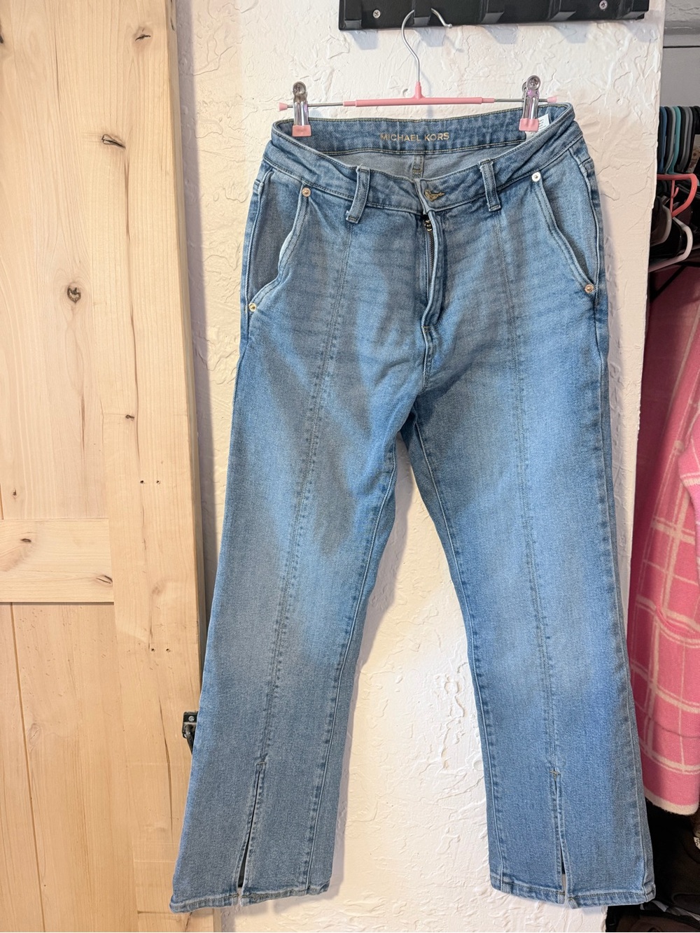 Michael Kors Women's Light Wash Straight Leg Jeans Vintage & slit at the bottom